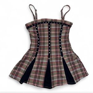 SOLD-NWT Current Mood size Xxl brown plaid mini dress with grommet details